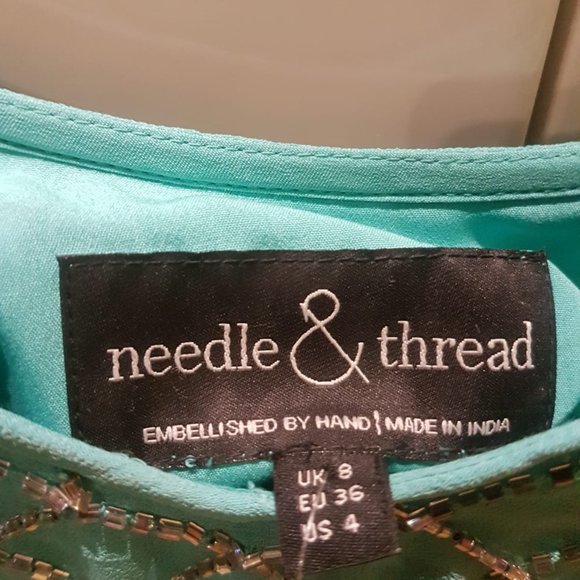 Needle&Thread Mini Strap Dress Turquoise & Silver - Picture 3 of 10